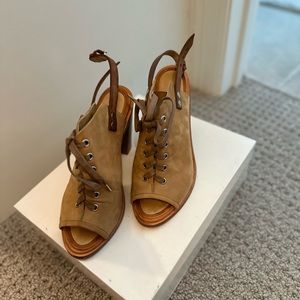 RAG & BONE | 38.5 | Trafford Nubuck Lace-Up-Peep-Toe Camel Leather Pump